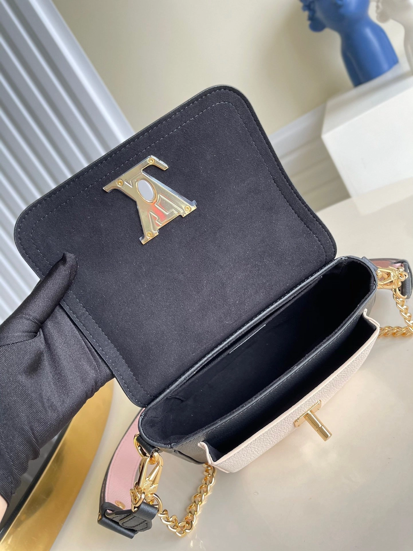 Navy Lockme Tender Leather Crossbody Bag for Women