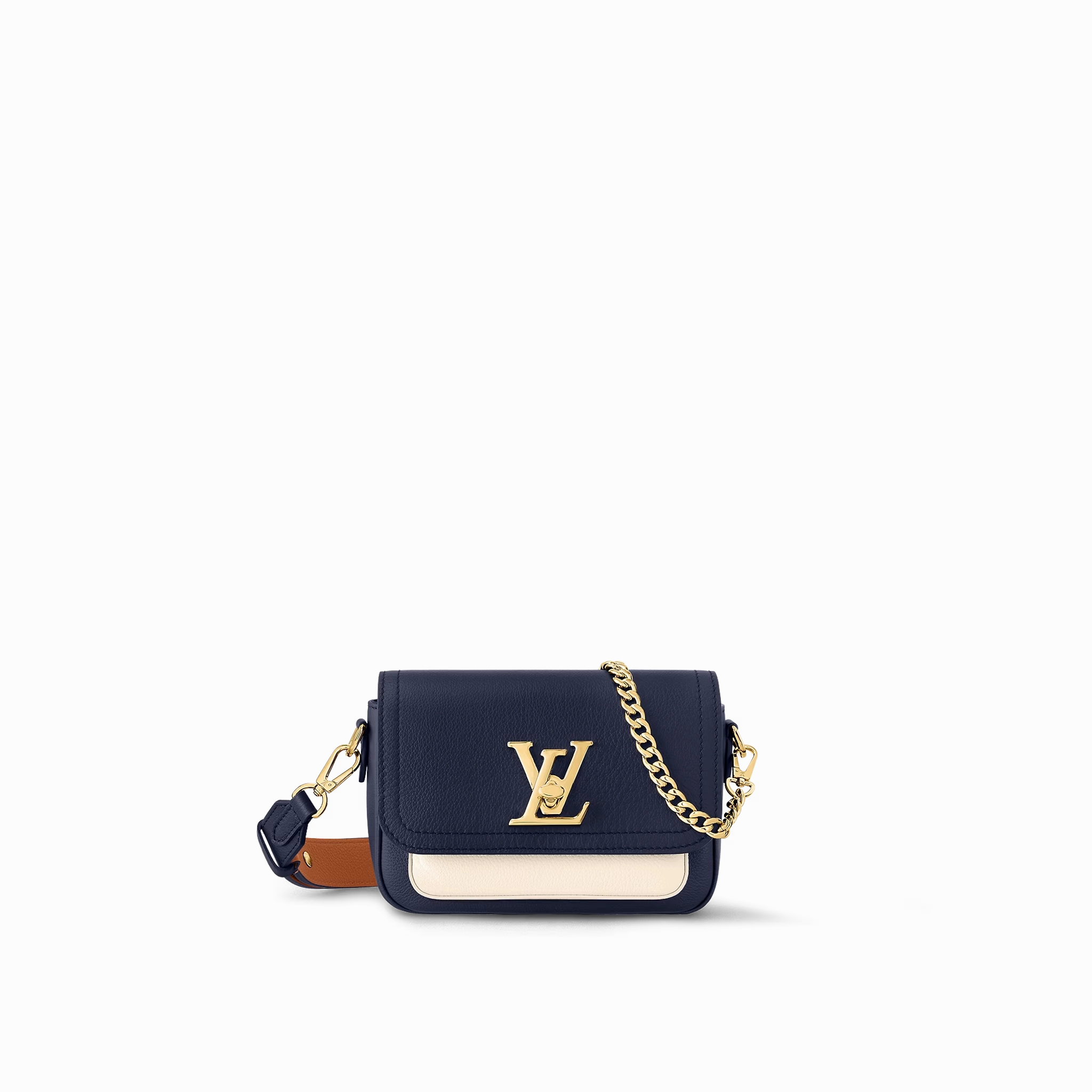 Navy Lockme Tender Leather Crossbody Bag for Women