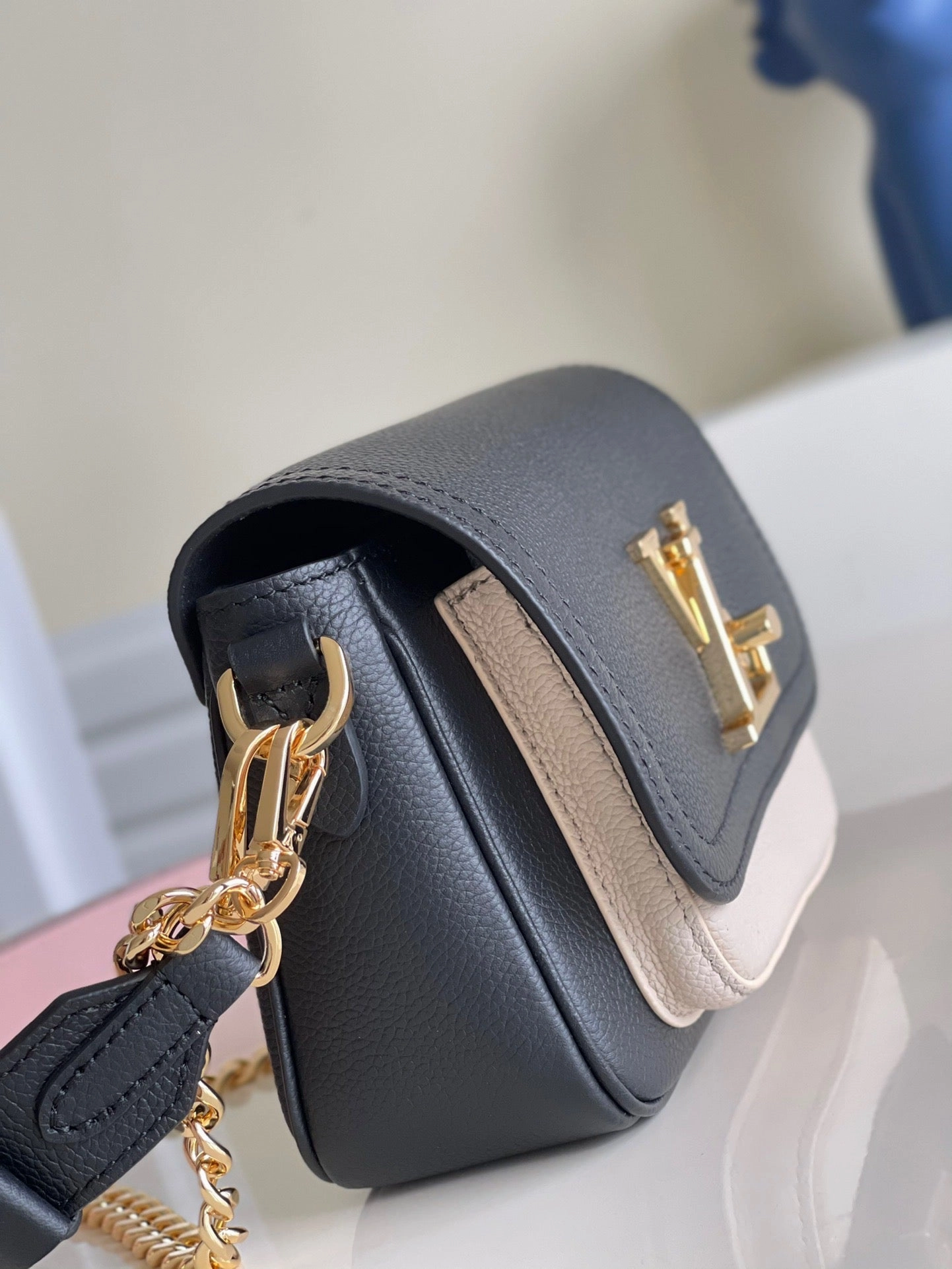 Navy Lockme Tender Leather Crossbody Bag for Women