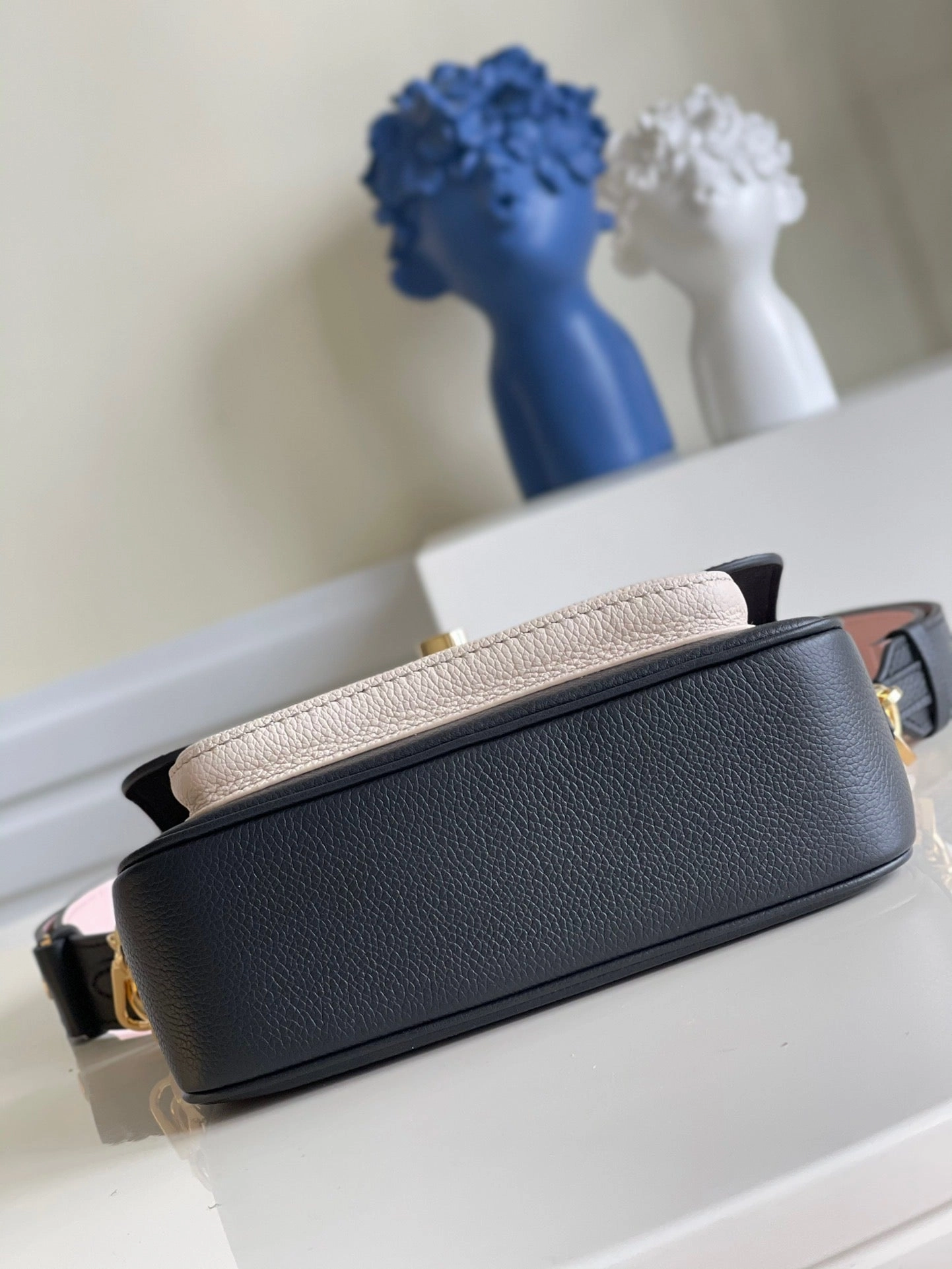 Navy Lockme Tender Leather Crossbody Bag for Women