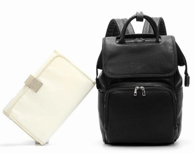 New Unisex Fashion Quality PU Leather Baby Diapers Bag Backpacks Maternity Changing Pad Stroller Straps Baby Bags Water Proof