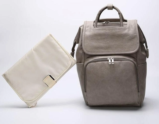 New Unisex Fashion Quality PU Leather Baby Diapers Bag Backpacks Maternity Changing Pad Stroller Straps Baby Bags Water Proof