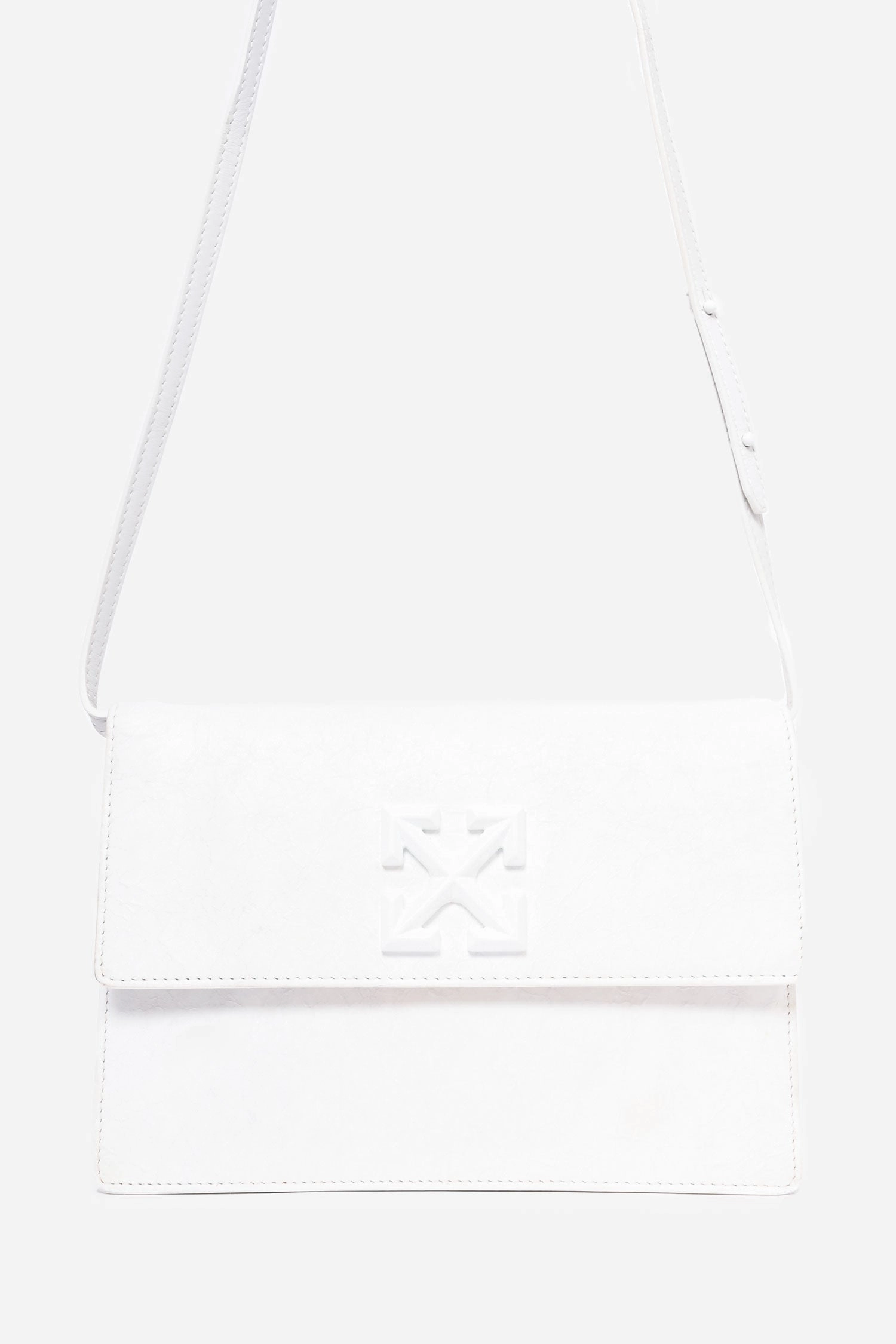 Off-White White Crinkled Leather Flap Crossbody Bag