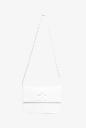 Off-White White Crinkled Leather Flap Crossbody Bag