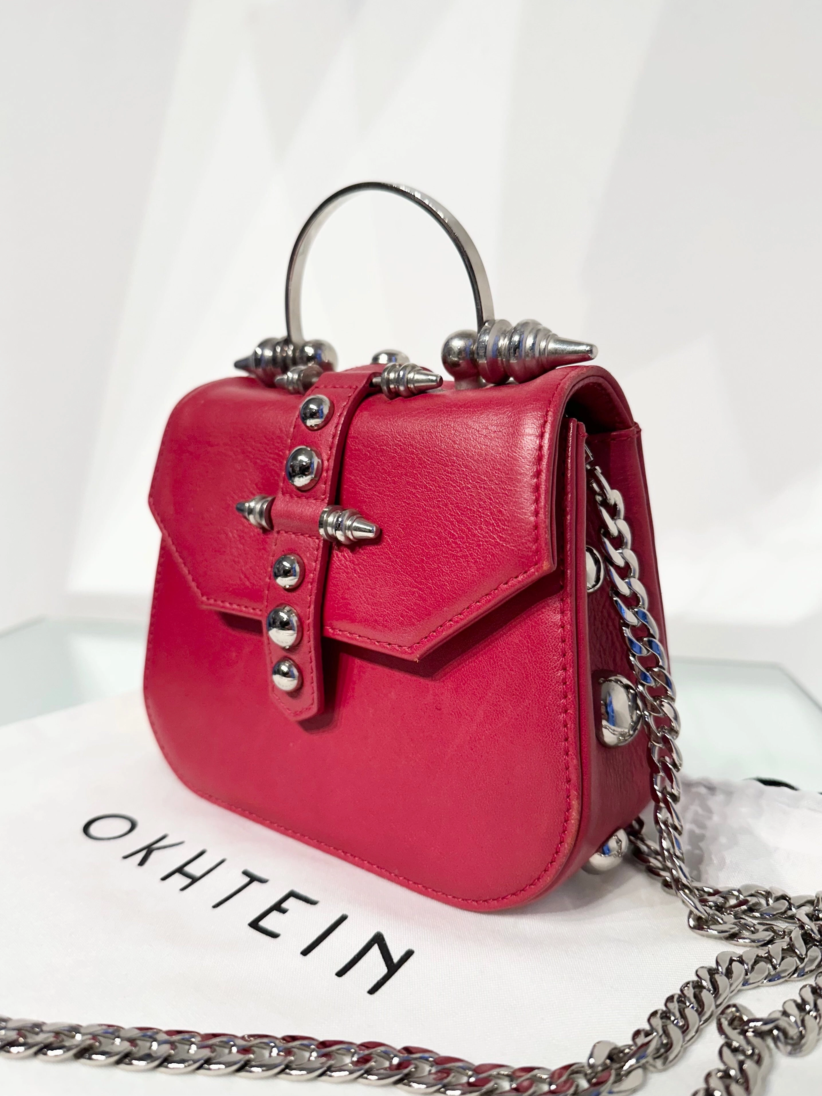 OKHTEIN Red Handle Crossbody Leather Bag