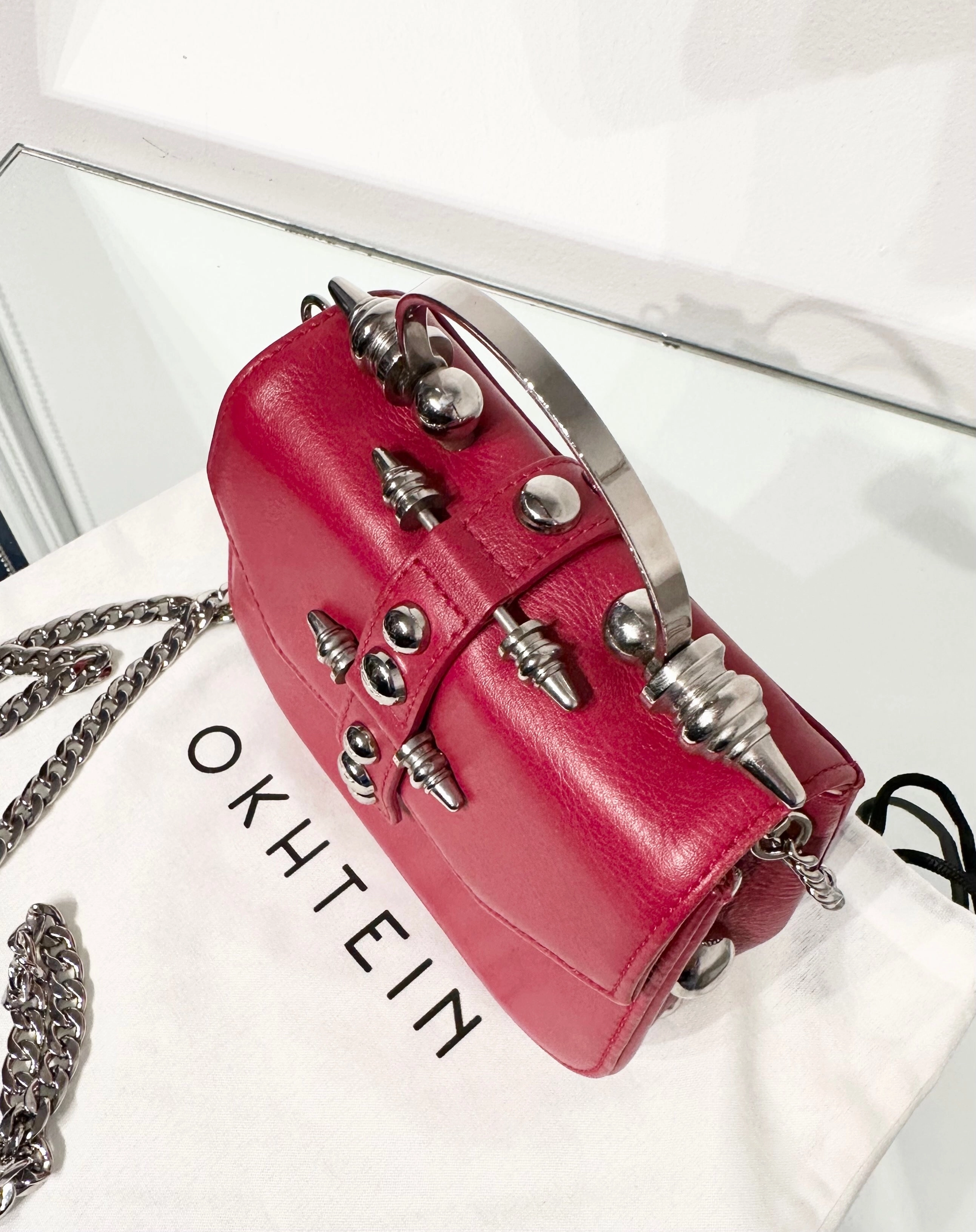 OKHTEIN Red Handle Crossbody Leather Bag