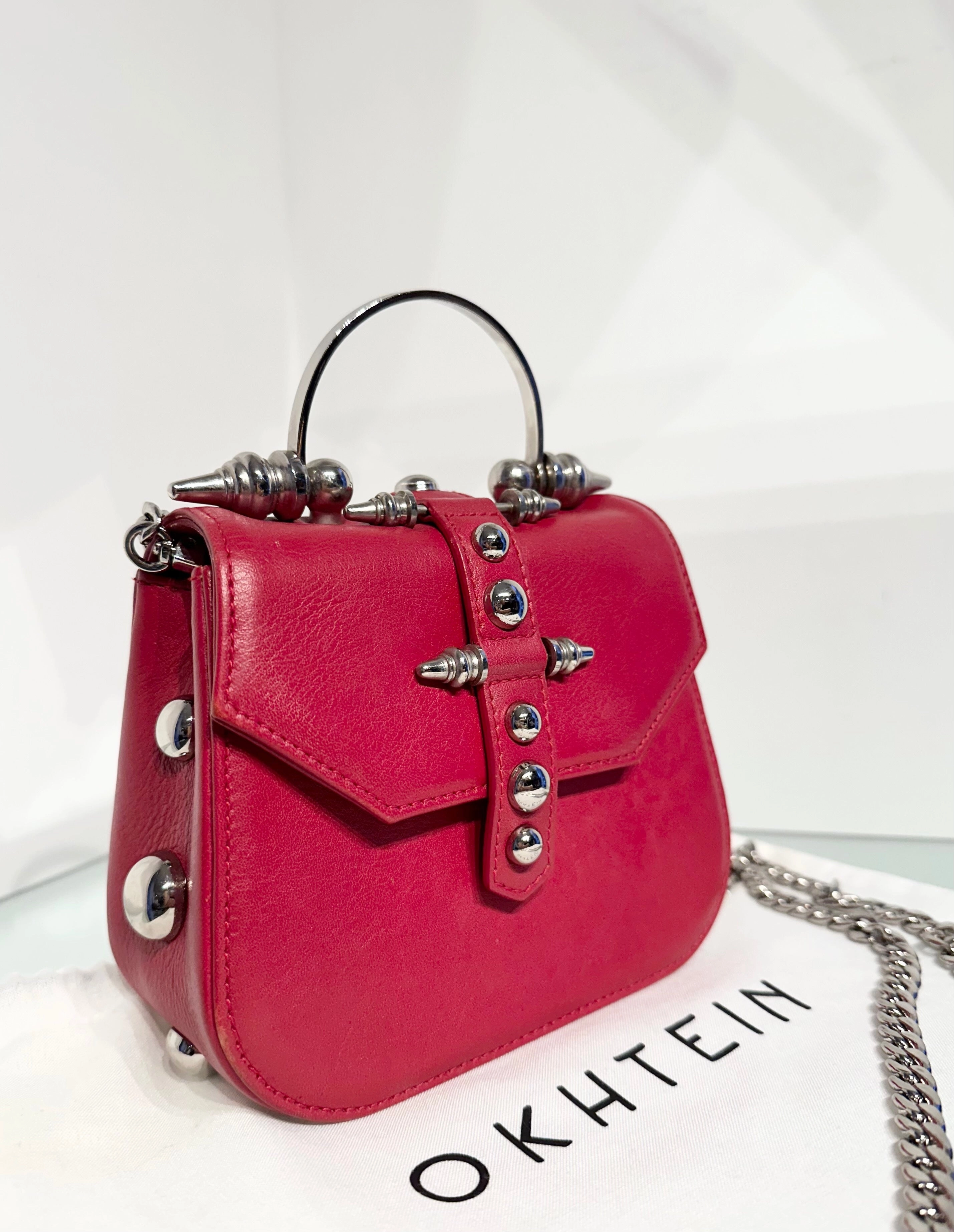 OKHTEIN Red Handle Crossbody Leather Bag