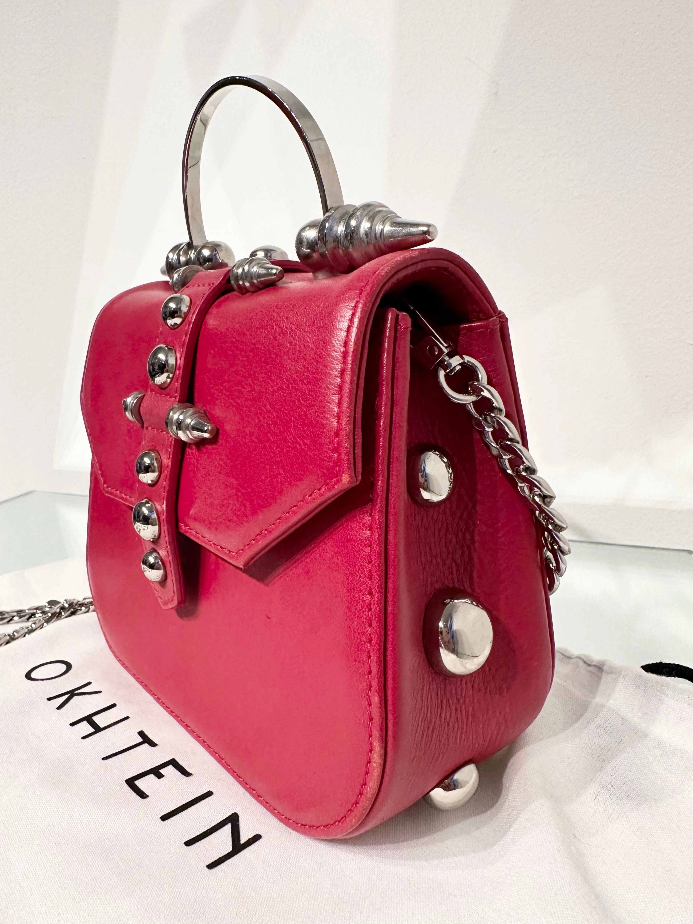 OKHTEIN Red Handle Crossbody Leather Bag