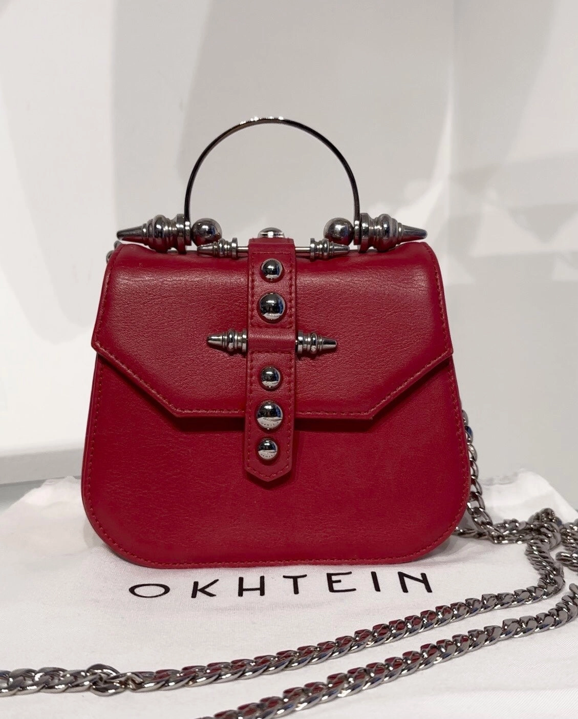 OKHTEIN Red Handle Crossbody Leather Bag