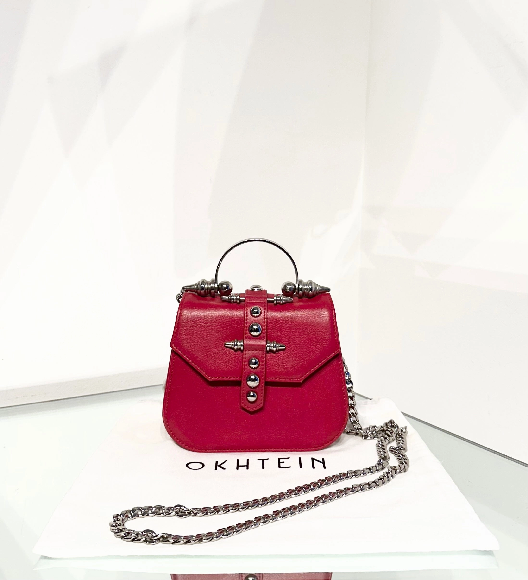 OKHTEIN Red Handle Crossbody Leather Bag