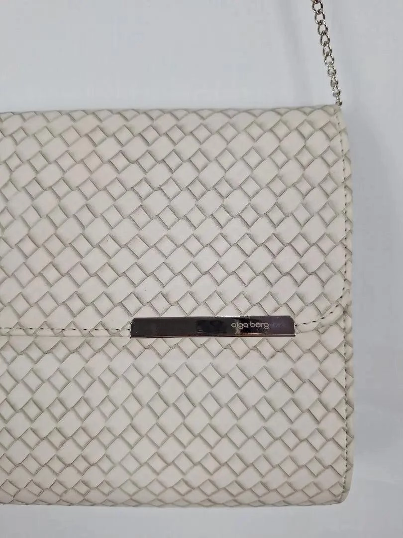Olga Berg Woven Cream Envelope Shoulder Bag