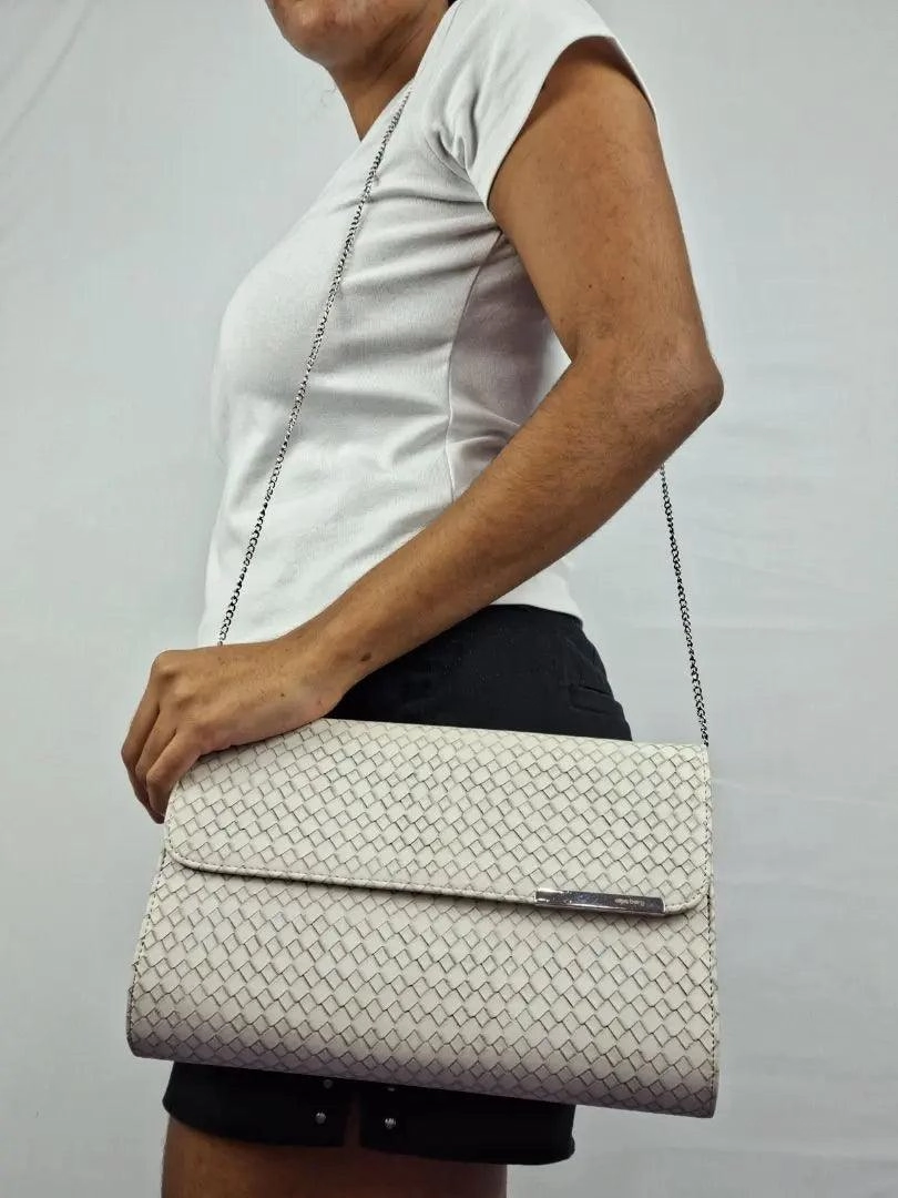 Olga Berg Woven Cream Envelope Shoulder Bag
