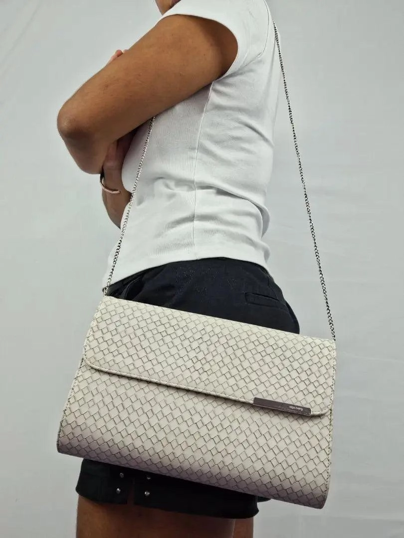 Olga Berg Woven Cream Envelope Shoulder Bag