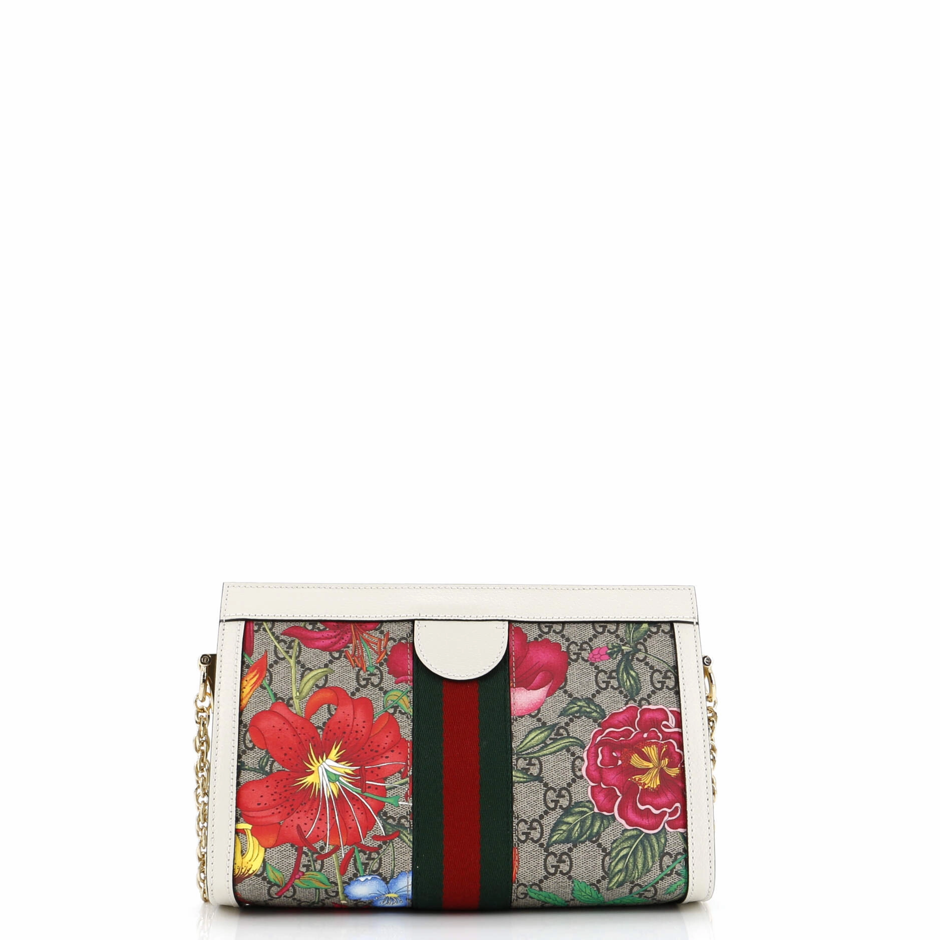 Ophidia Chain Shoulder Bag Flora GG Coated Canvas Small