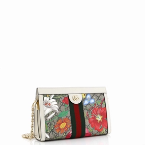 Ophidia Chain Shoulder Bag Flora GG Coated Canvas Small