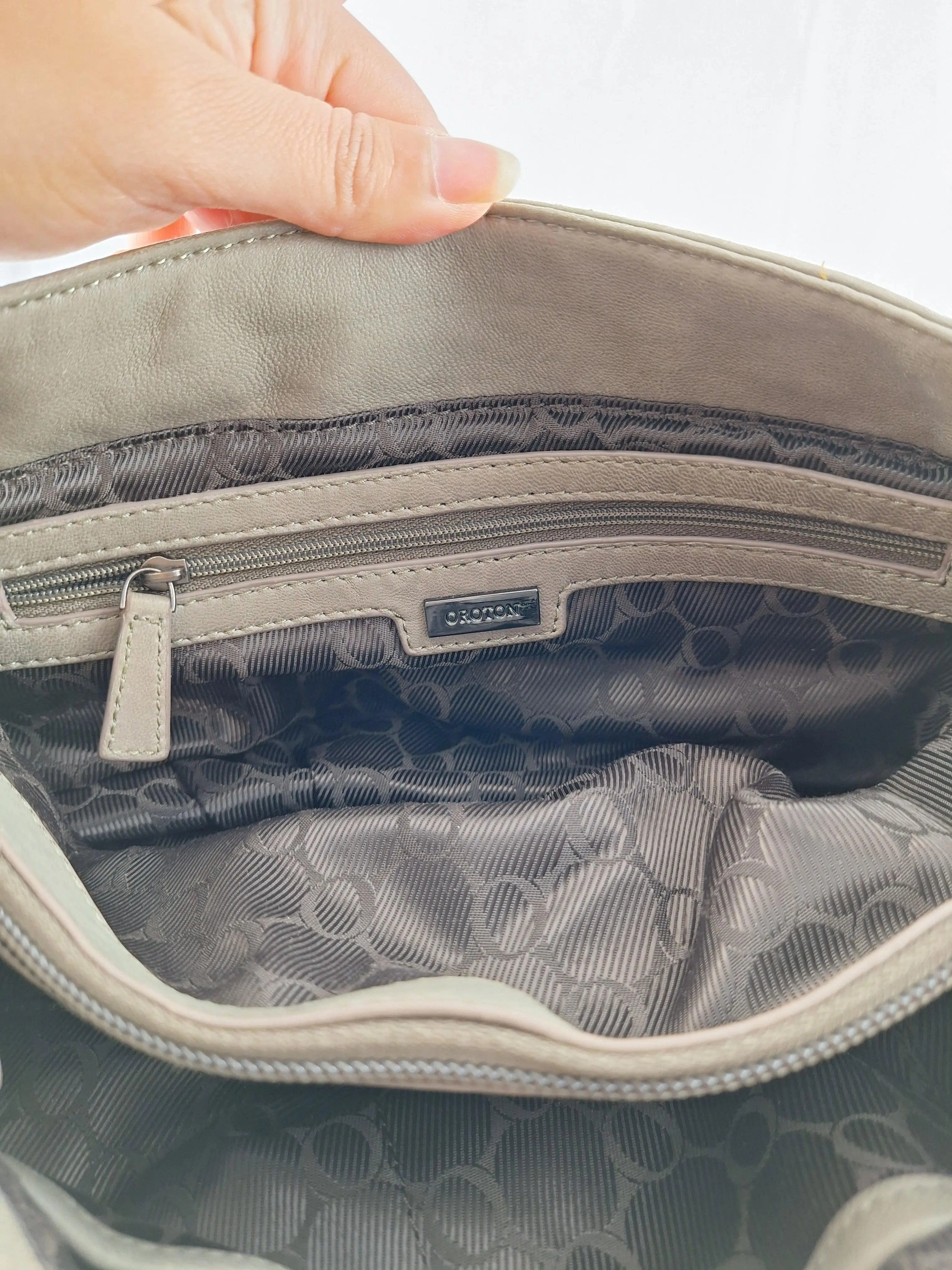 Oroton Taupe Top Handle Soft Crossbody Bag