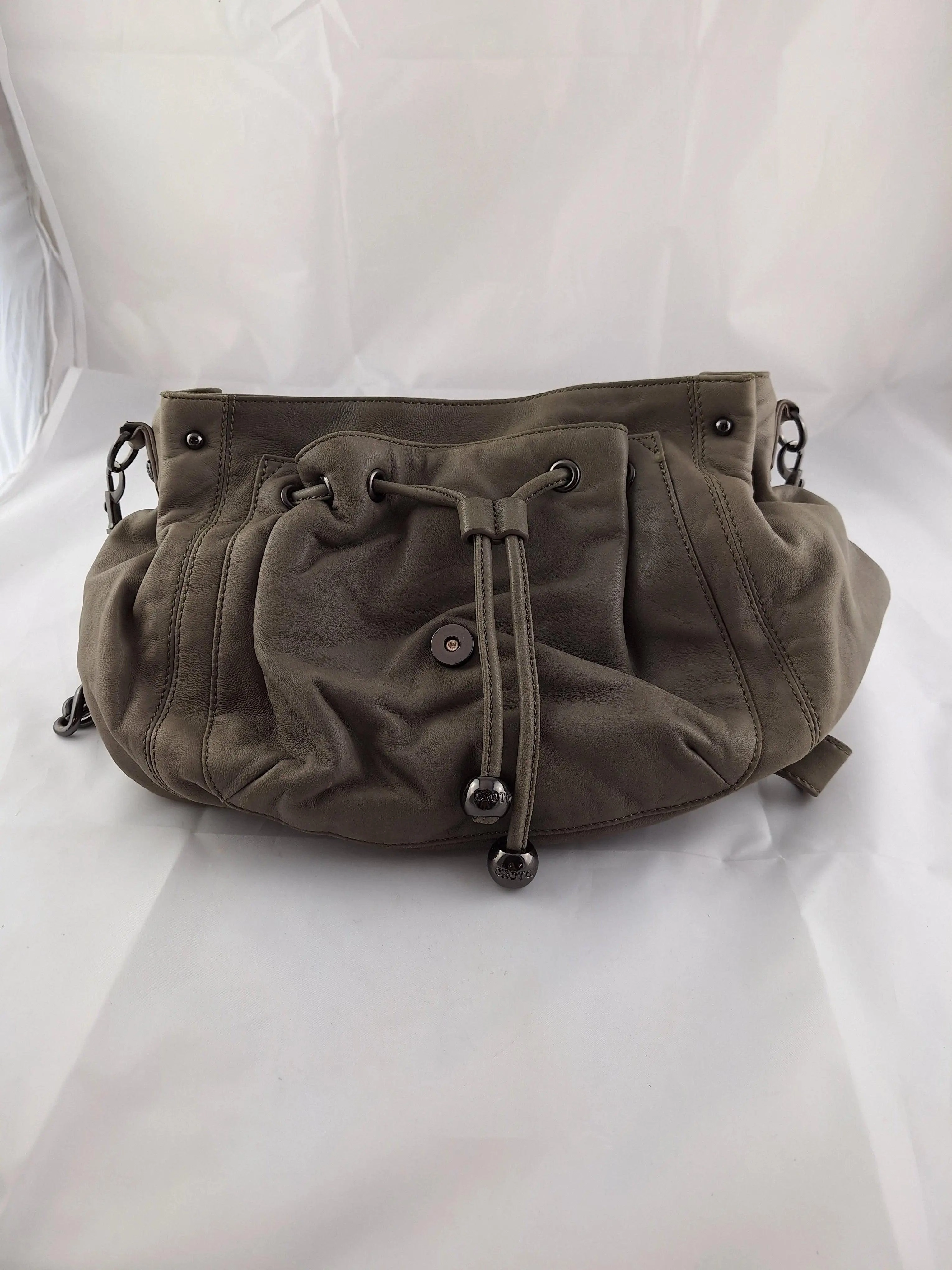 Oroton Taupe Top Handle Soft Crossbody Bag