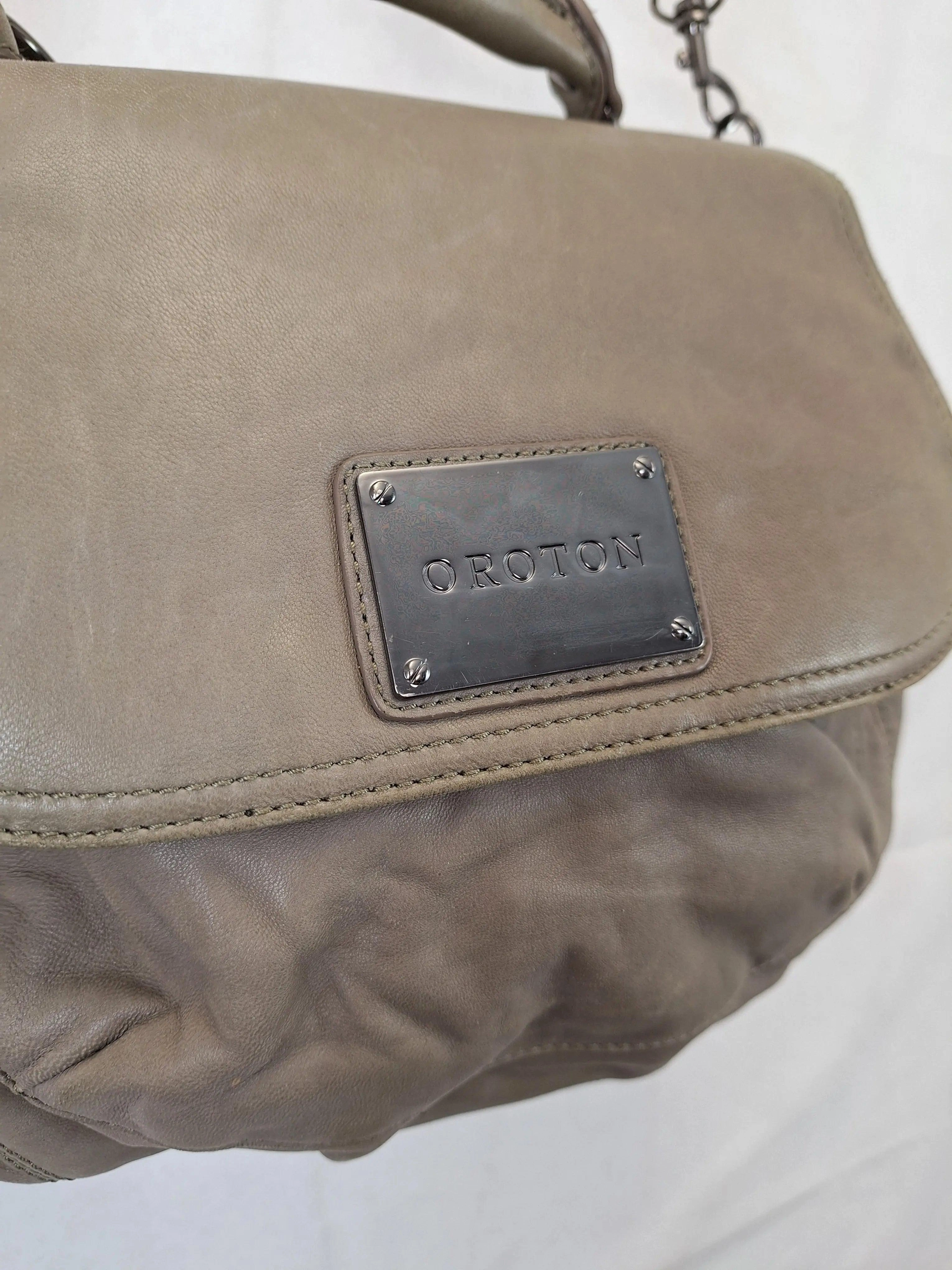 Oroton Taupe Top Handle Soft Crossbody Bag