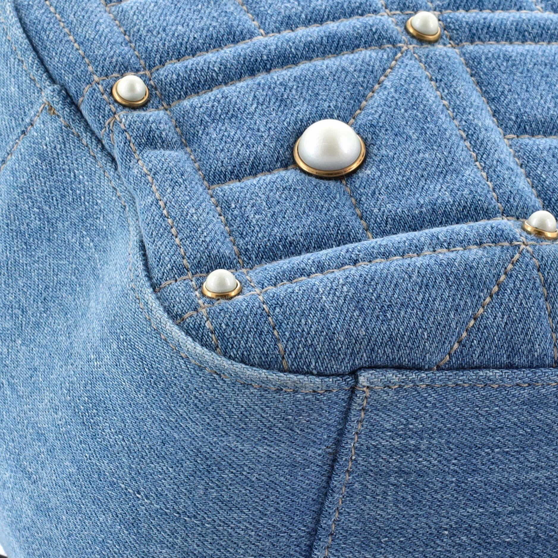 Pearly GG Marmont Backpack Embellished Matelasse Denim Small