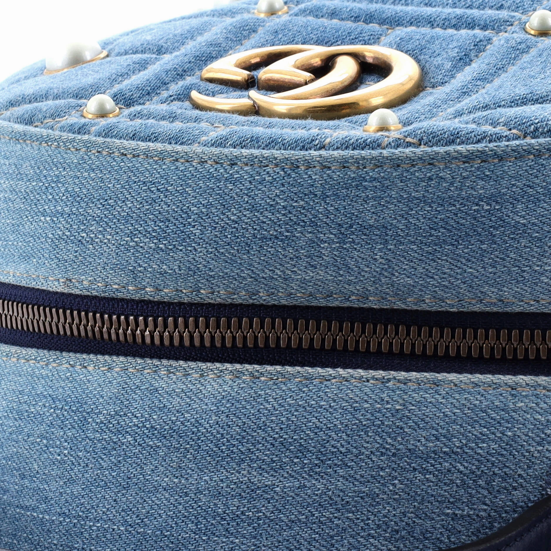 Pearly GG Marmont Backpack Embellished Matelasse Denim Small