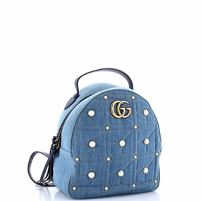 Pearly GG Marmont Backpack Embellished Matelasse Denim Small
