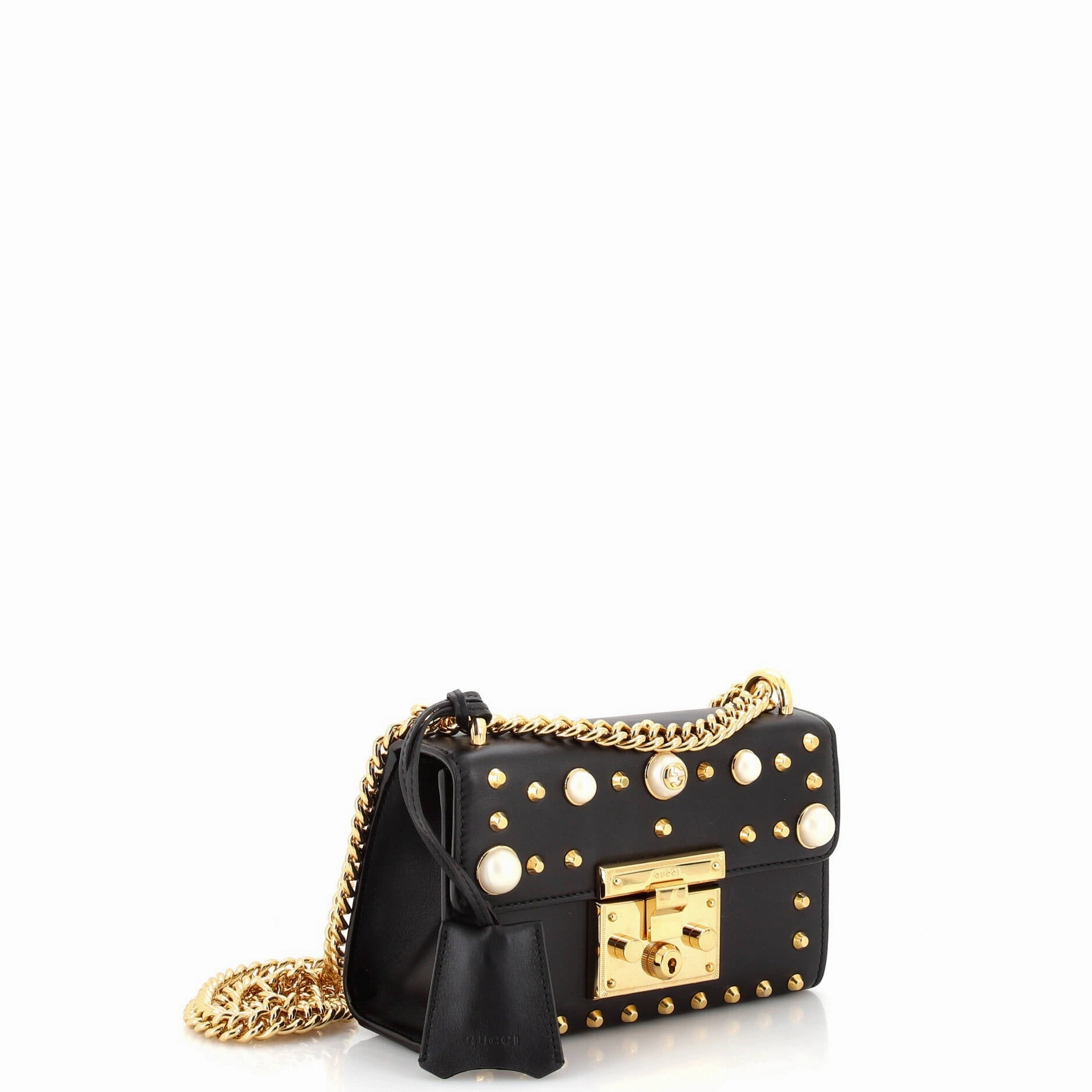 Pearly Padlock Shoulder Bag Studded Leather Small