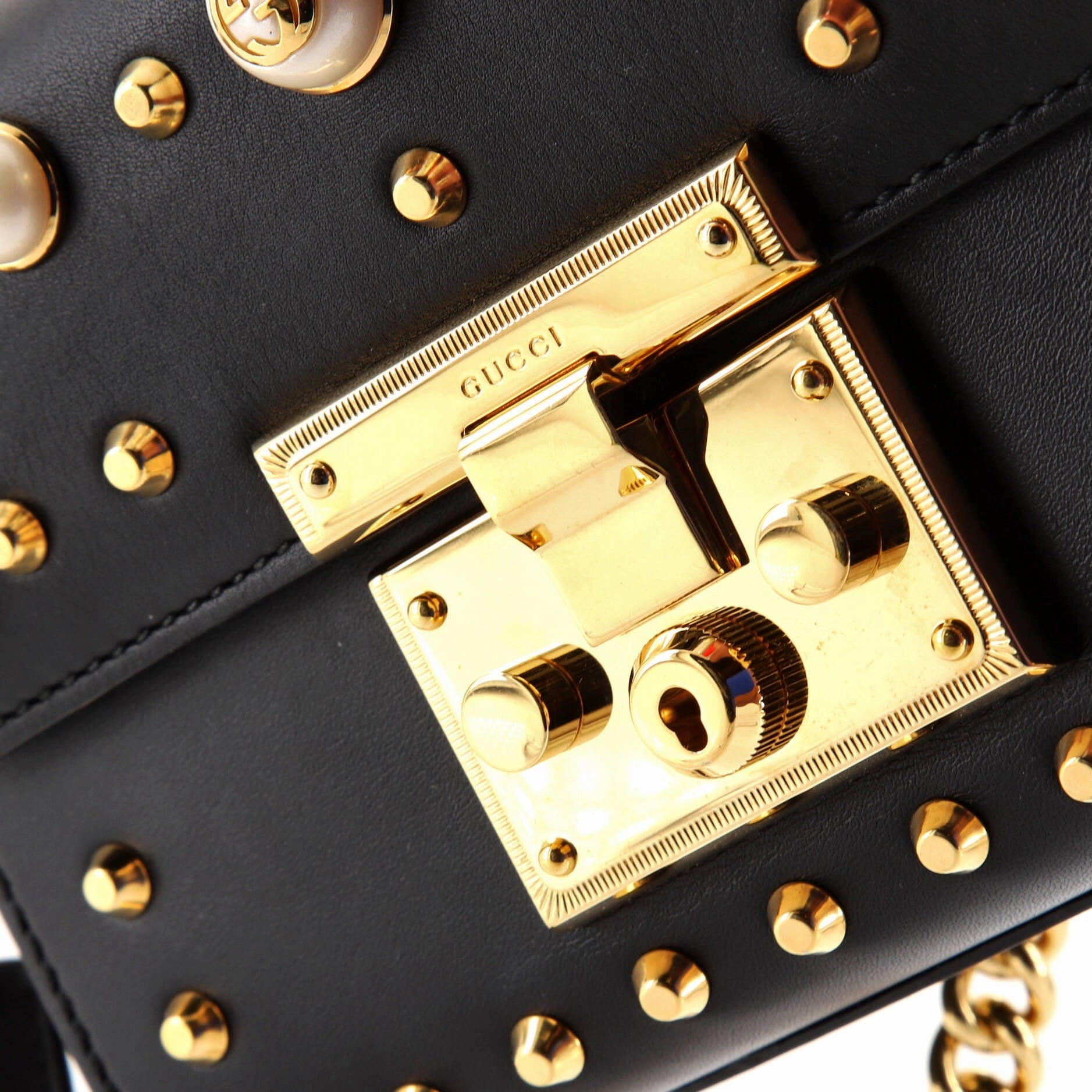 Pearly Padlock Shoulder Bag Studded Leather Small