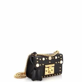 Pearly Padlock Shoulder Bag Studded Leather Small