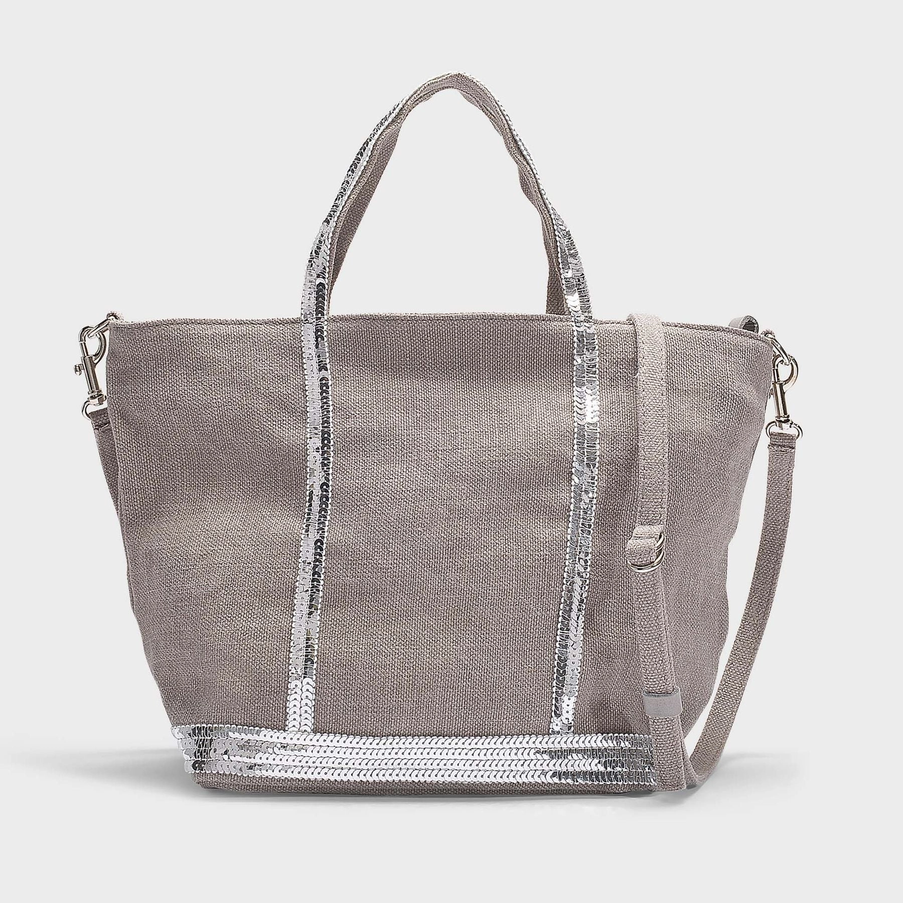 Petit Cabas Tote in Grey Linen and Sequins