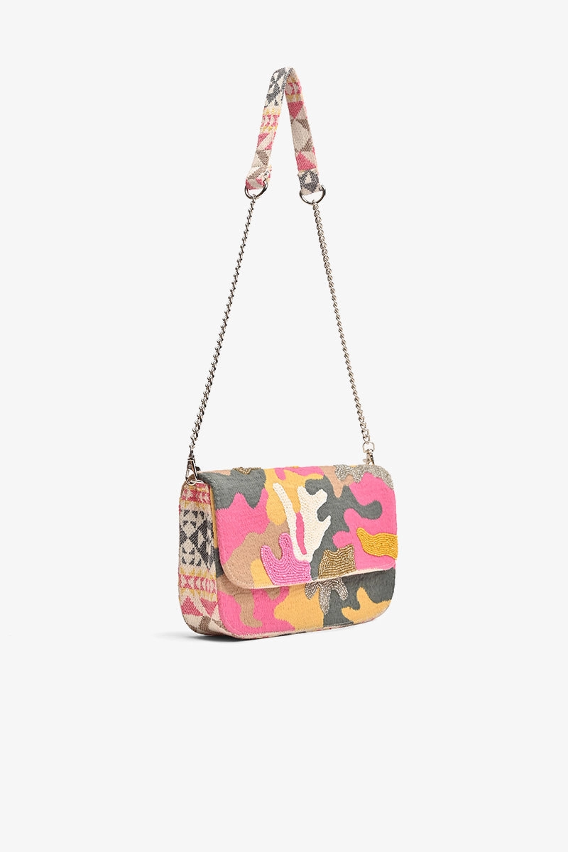 Pink Camo Embellished Shoulder Bag