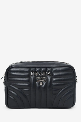Prada Black Calfskin Leather Diagramme Camera Bag