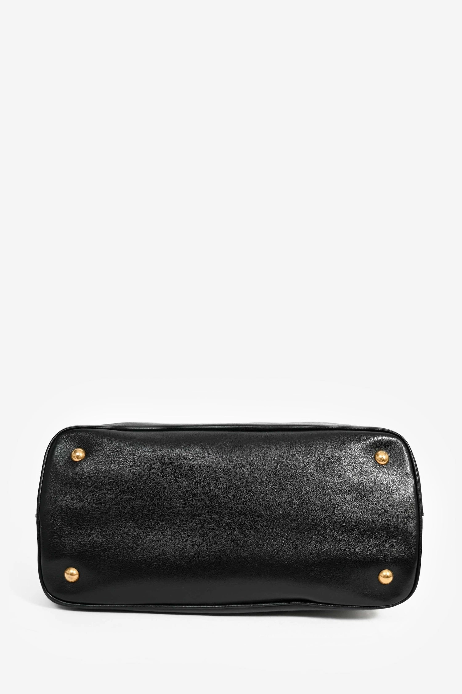 Prada Black Leather Embossed Logo Tote Bag with Strap