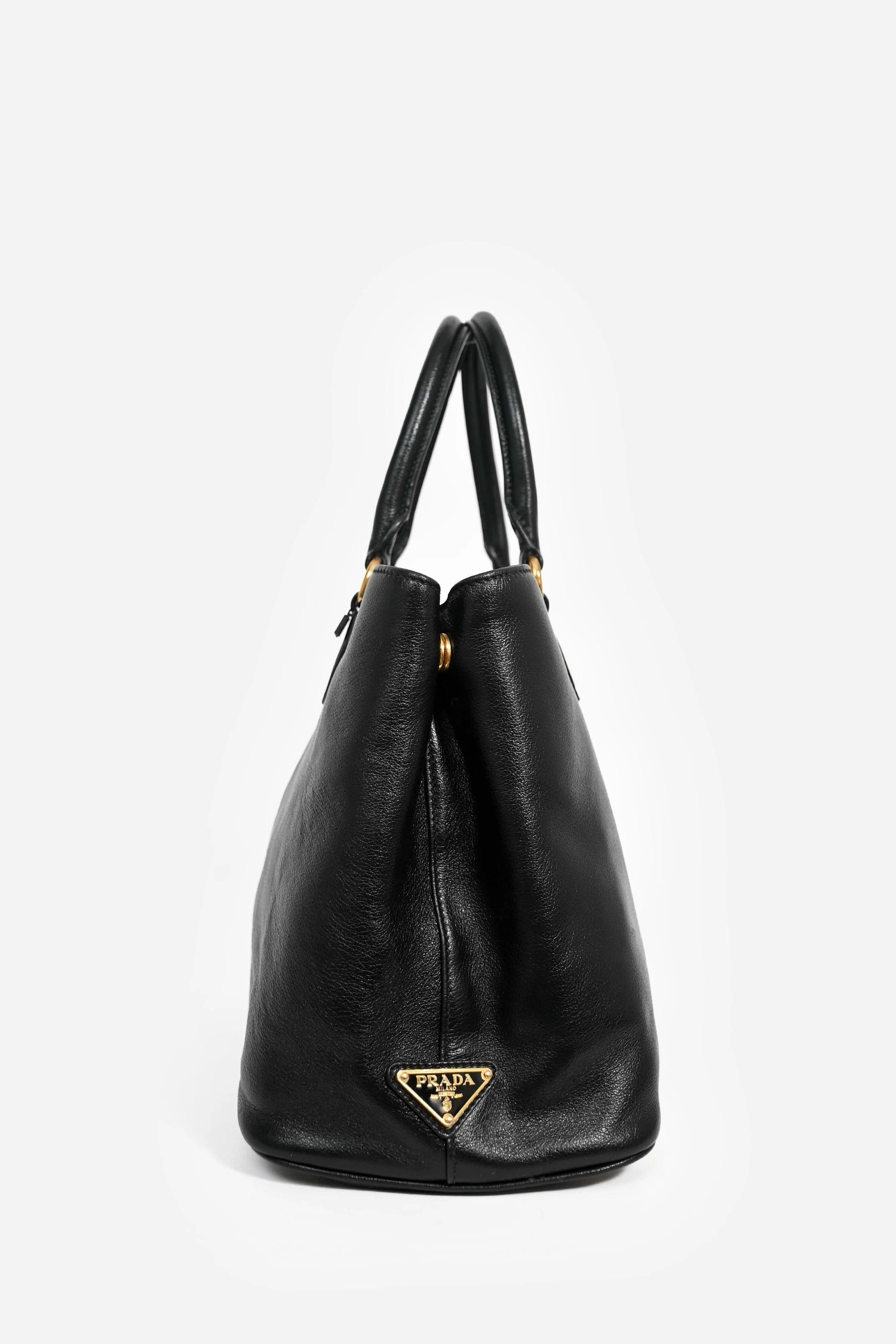 Prada Black Leather Embossed Logo Tote Bag with Strap