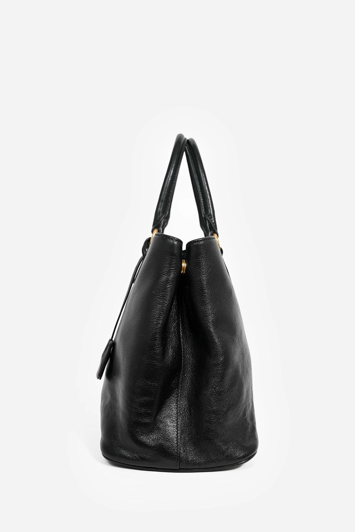 Prada Black Leather Embossed Logo Tote Bag with Strap
