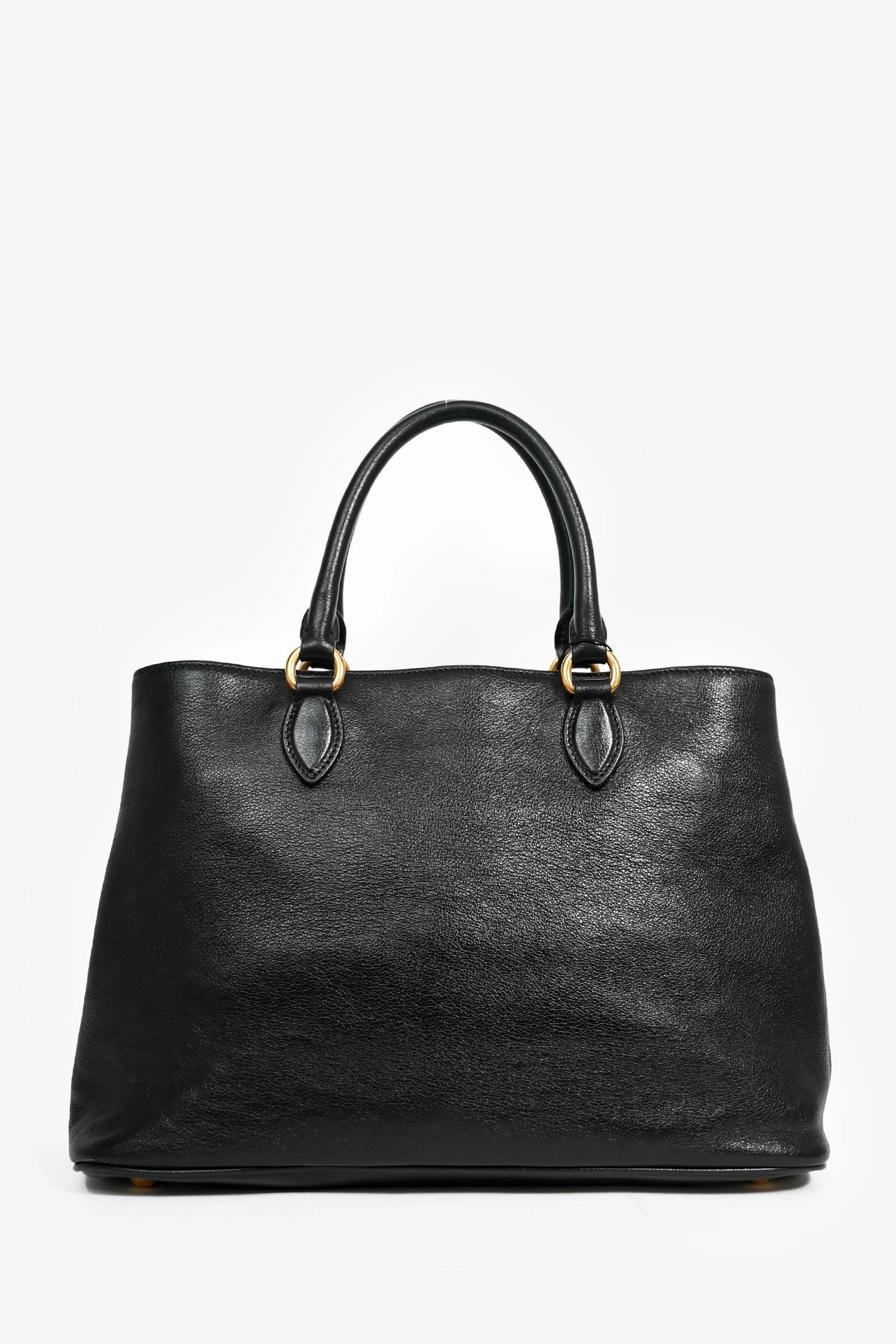 Prada Black Leather Embossed Logo Tote Bag with Strap