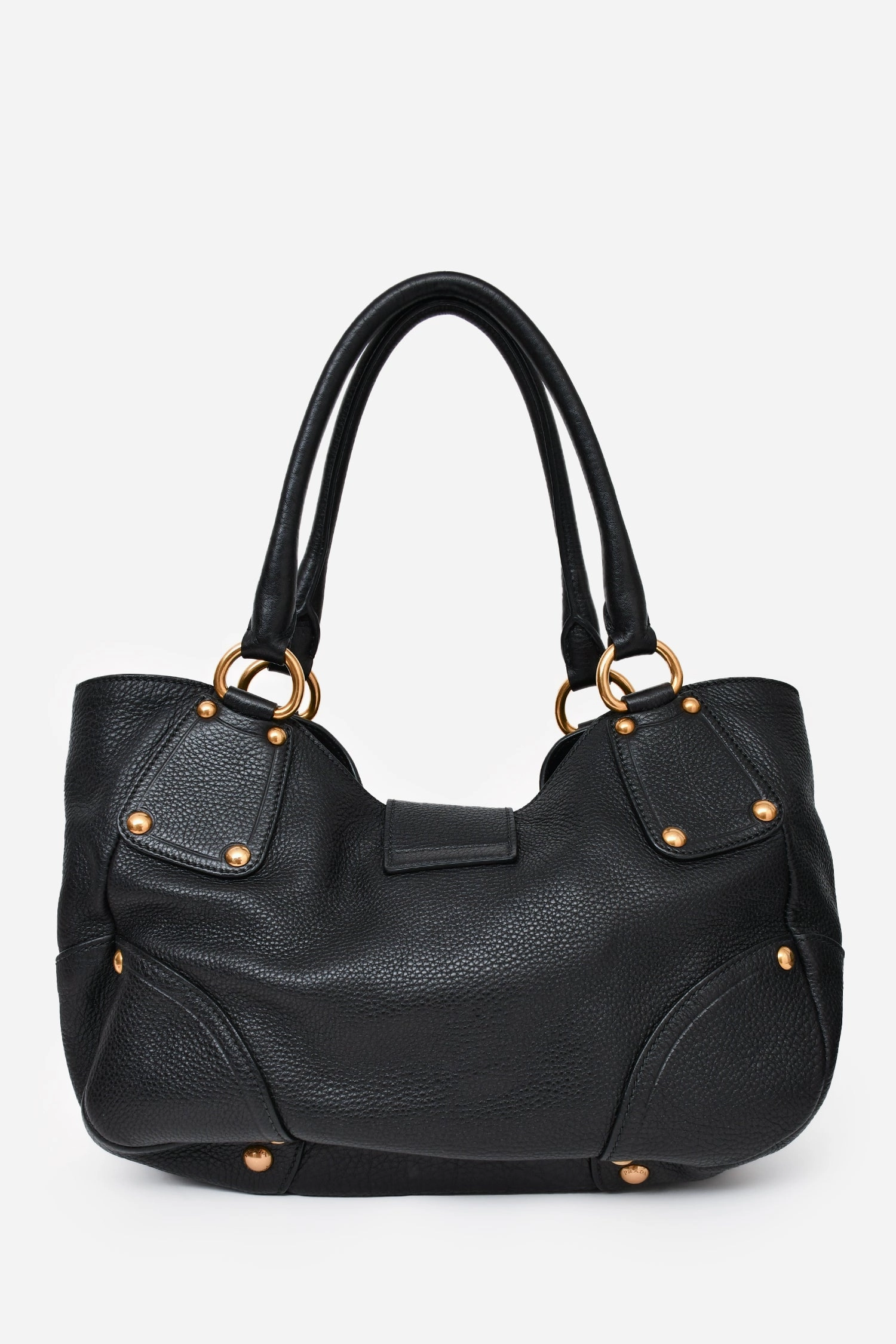 Prada Black Leather Vitello Daino Shopping Tote