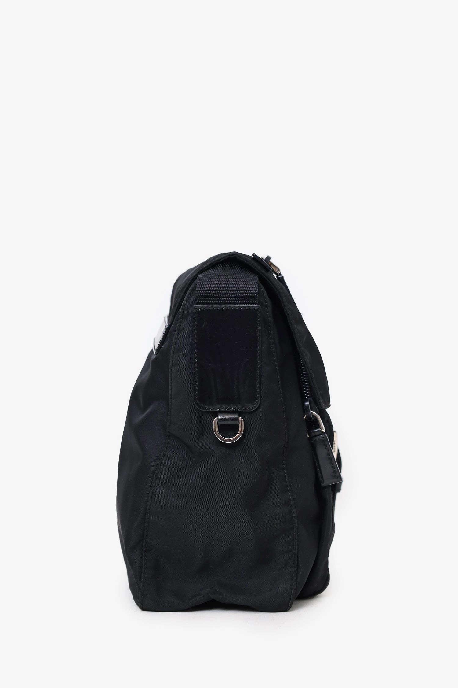 Prada Black Re-Nylon Vela Saffiano Pocket Single Buckle Messenger Bag