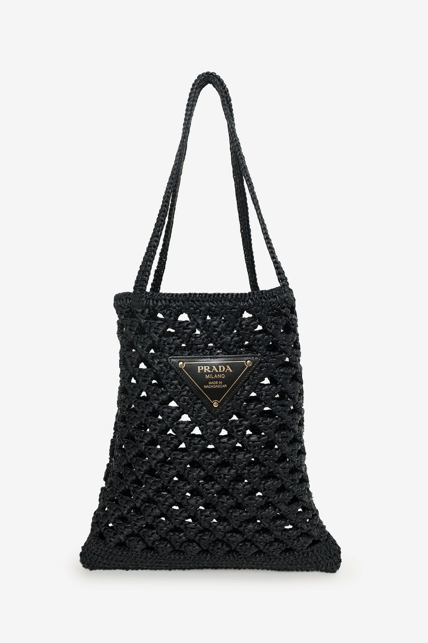 Prada Black Yarn Raffia Effect Embroidered Logo Tote