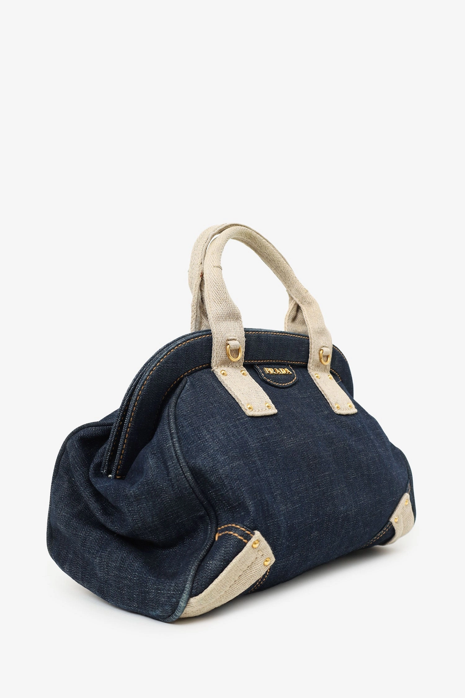 Prada Blue/Beige Denim/Fabric Tote