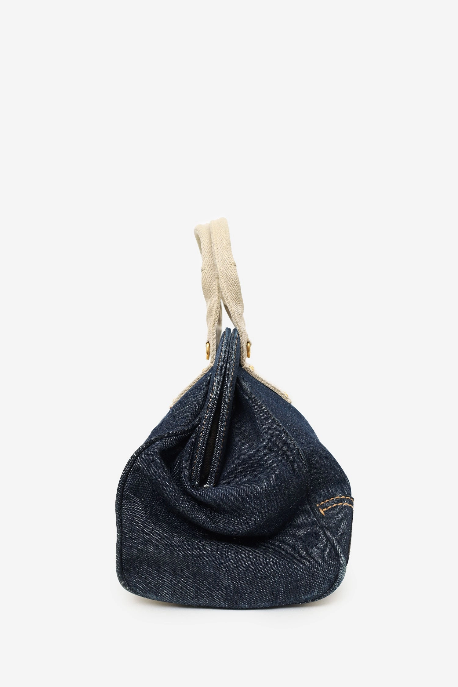 Prada Blue/Beige Denim/Fabric Tote