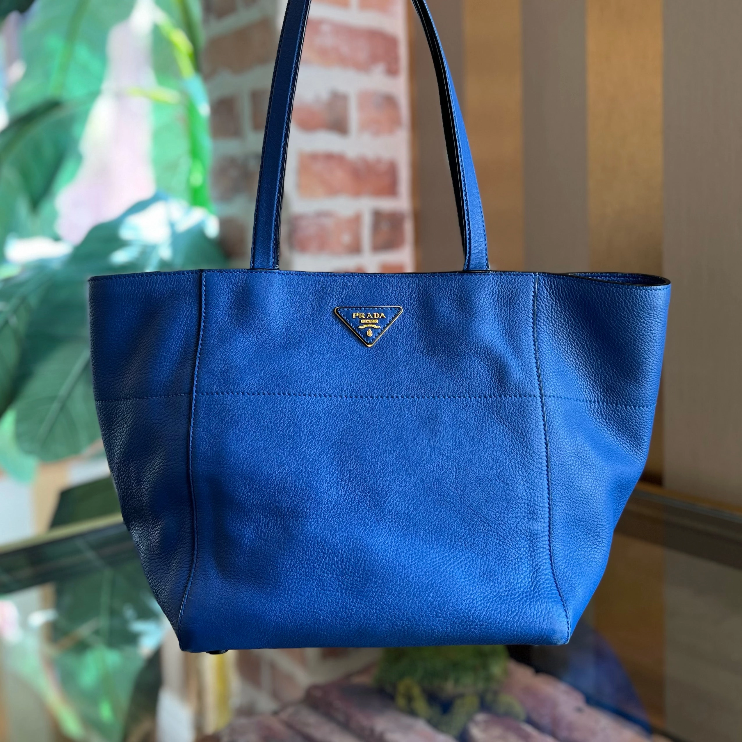 PRADA Blue Vitello Daino Leather Tote Bag TS3966
