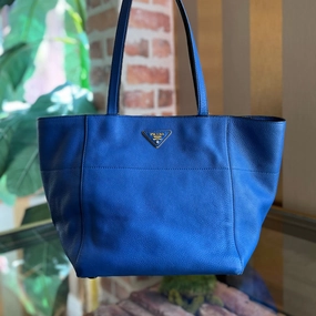 PRADA Blue Vitello Daino Leather Tote Bag TS3966
