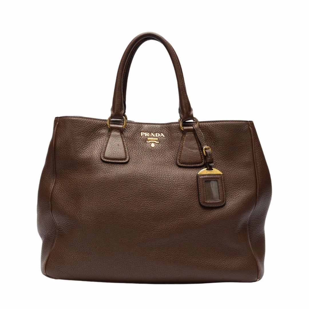 Prada Brown Vitello Daino Leather Shopper Tote