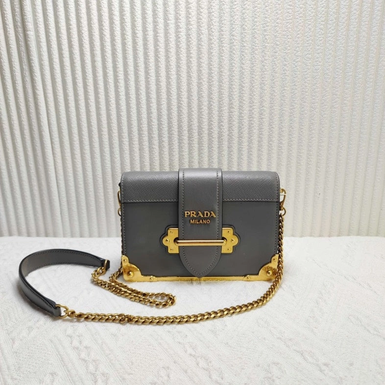 Prada Cahier Gray Leather Crossbody Bag