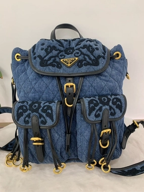 Prada Denim Pack Bag Quilted Blue Backpack