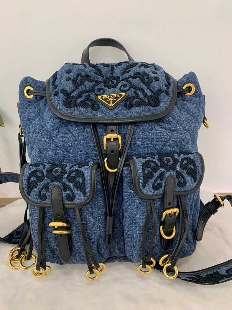 Prada Denim Pack Bag Quilted Blue Backpack