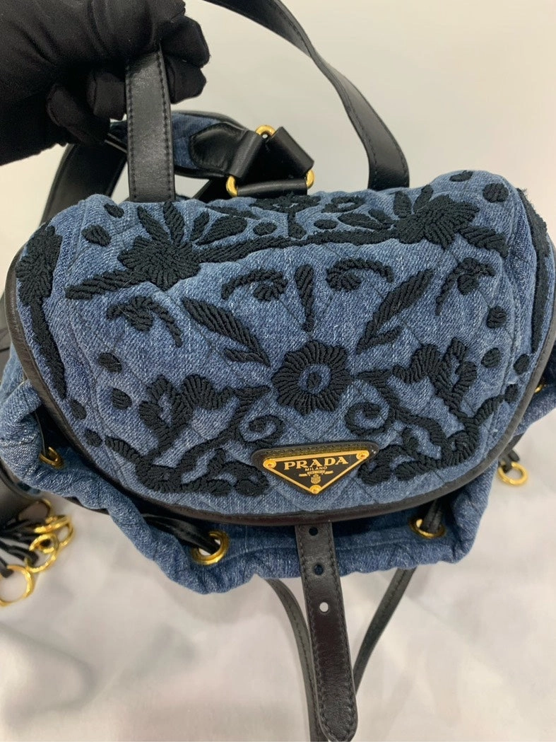 Prada Denim Pack Bag Quilted Blue Backpack
