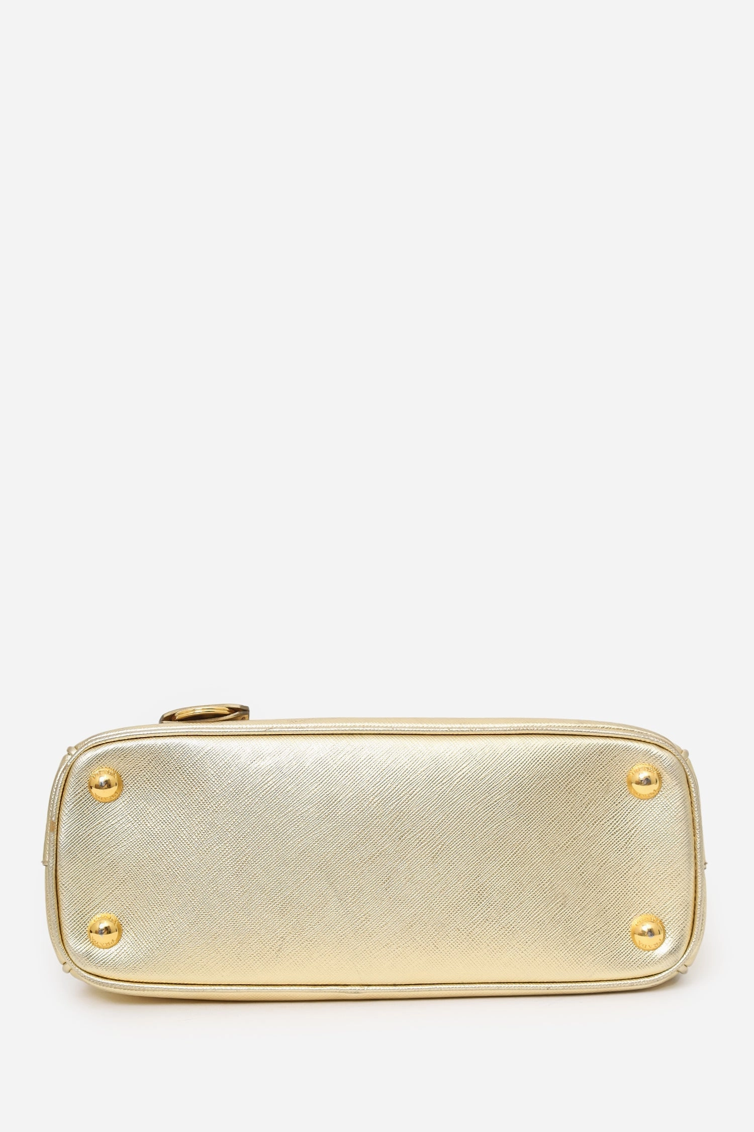 Prada Gold Metallic Saffiano Lux Leather Small Double Zip Galleria Tote with Strap