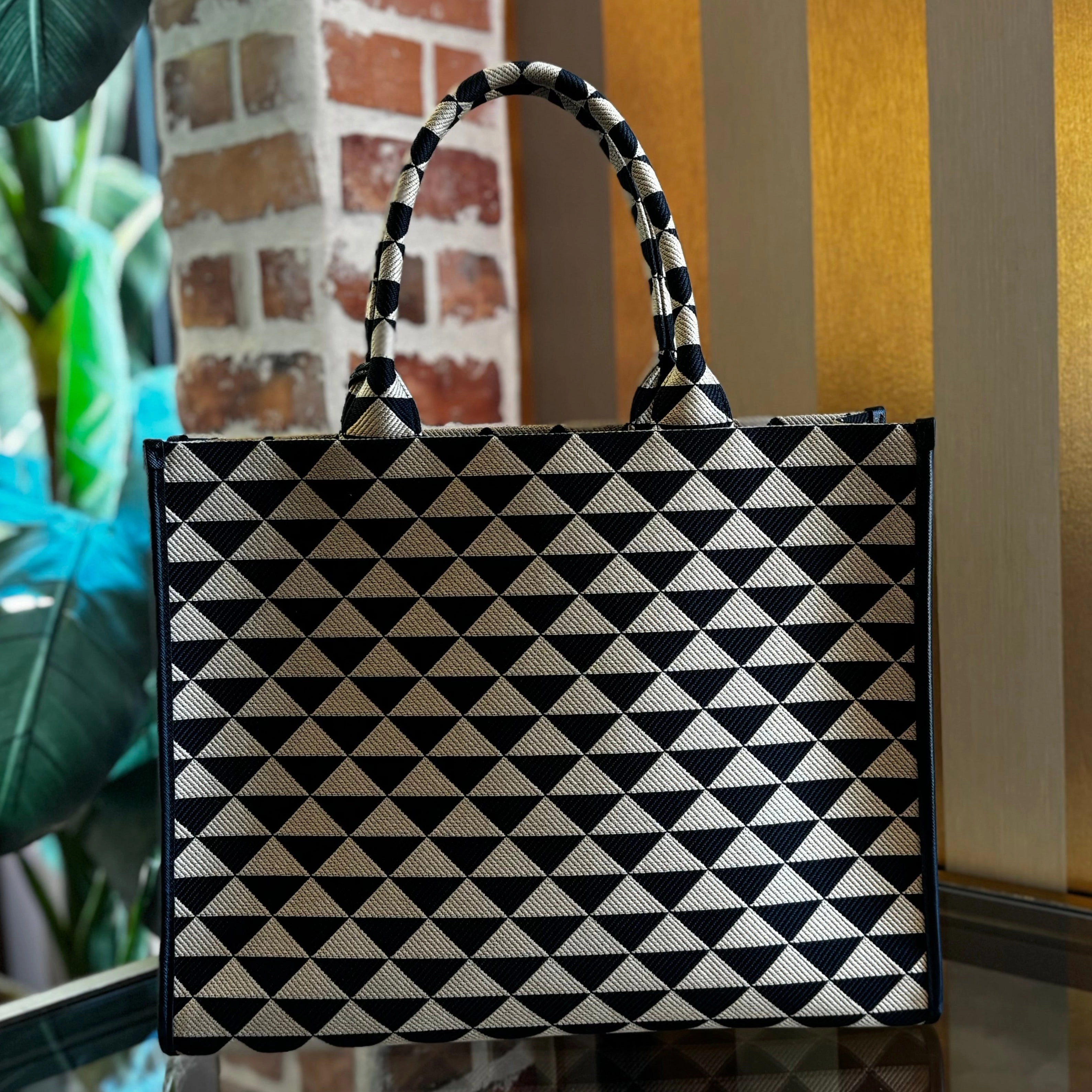 PRADA Large Symbole Embroidered Fabric Tote Bag