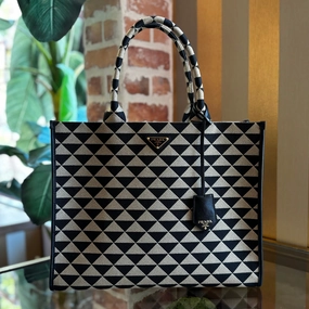PRADA Large Symbole Embroidered Fabric Tote Bag